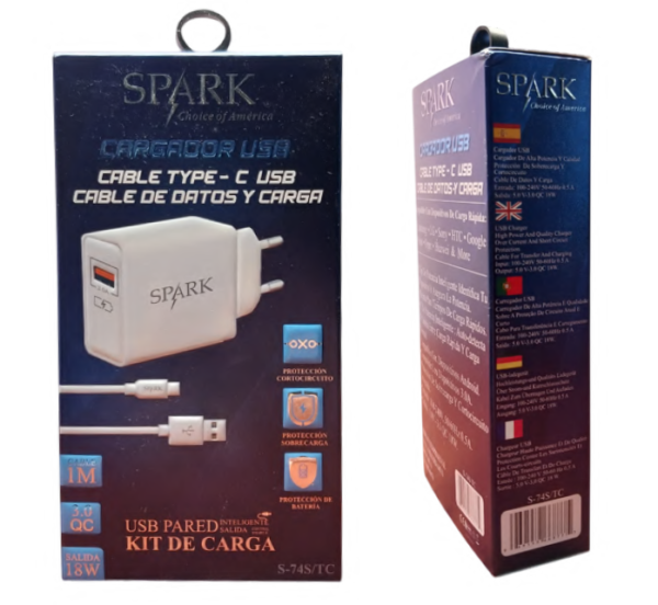 CARGADOR CON CABLE TIPO C 1M 3.0 18W S-74S/TC