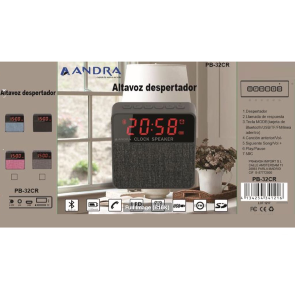 ALTAVOZ CON BLUETOOTH CON ALARMA PB-32CR